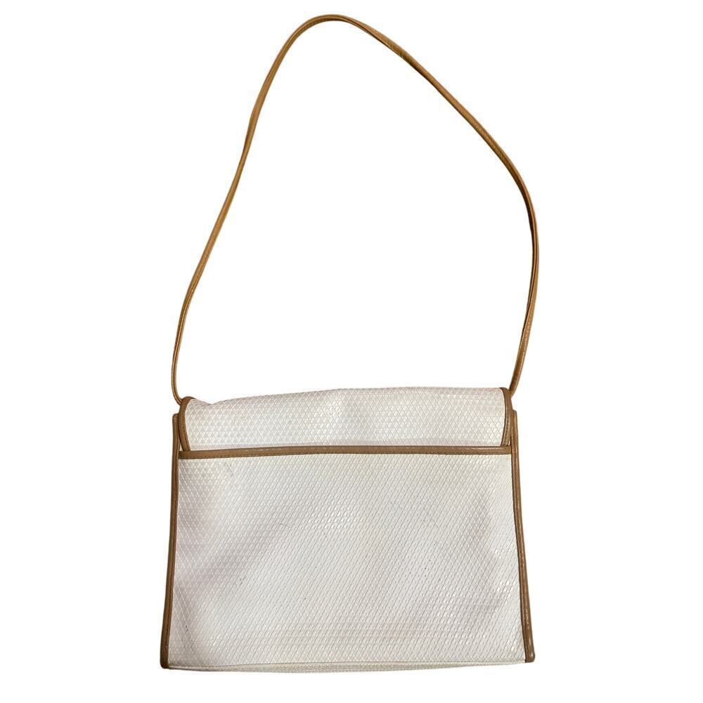 Vintage 80s Liz Claiborne Off White Leather Trim Shoulder Handbag Purse - Picture 2 of 7